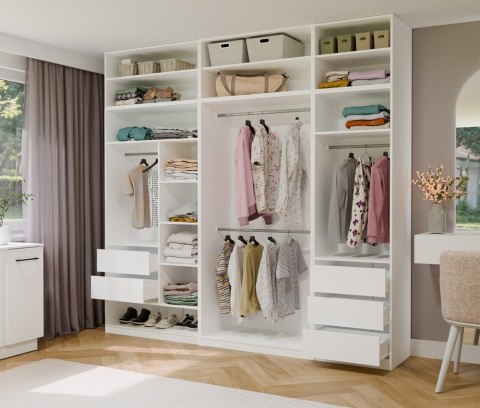 Garderoba Modułowa OPENO ZESTAW 260/250 BIAŁA Szuflady Drążki Półki Duża Do Sypialni