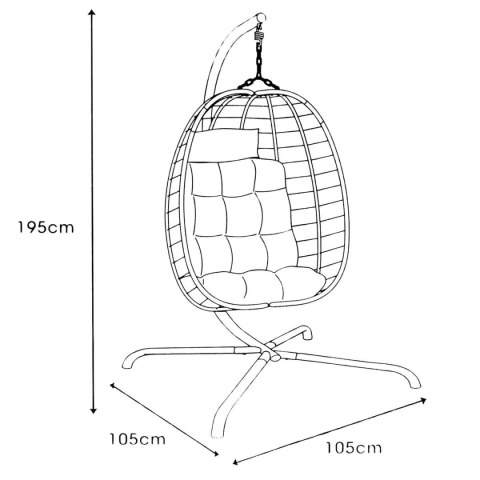 FOTEL WISZĄCY KOKON ZE STELAŻEM 195CM CIEMNO SZARY 120KG