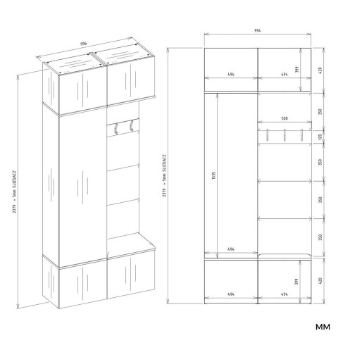 Garderoba Szafa + Wieszak HAGA II/1Sz1W DĄB SONOMA
