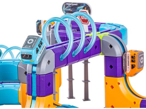 Tor Magnetyczny Zjazd samochodowy Kolejka Zjeżdżalnia Pociąg Klocki Konstrukcyjne 128 el.