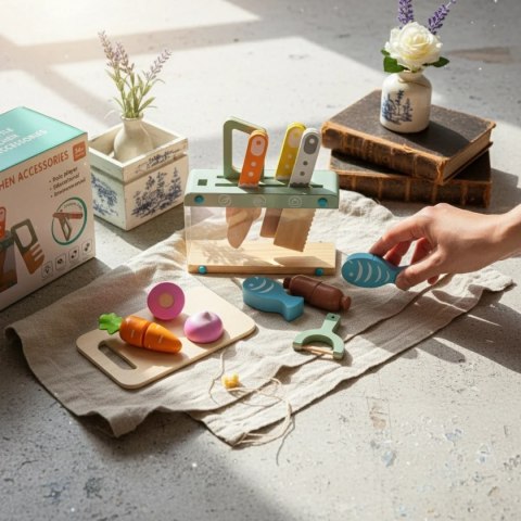 Drewniane akcesoria kuchenne dla dzieci 12 el. - Kabi 3+