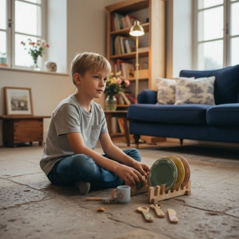Drewniane naczynia dla dzieci z suszarką 4 os. - Kabi 3+
