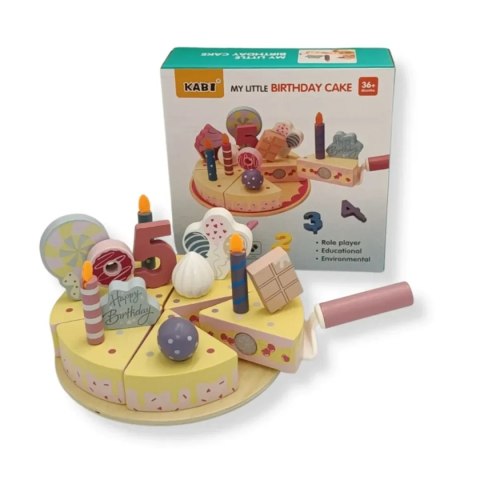 Drewniany tort urodzinowy 24 elementy z cyframi - Kabi 3+