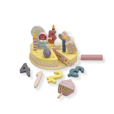 Drewniany tort urodzinowy 24 elementy z cyframi - Kabi 3+