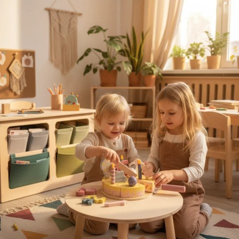 Drewniany tort urodzinowy 24 elementy z cyframi - Kabi 3+