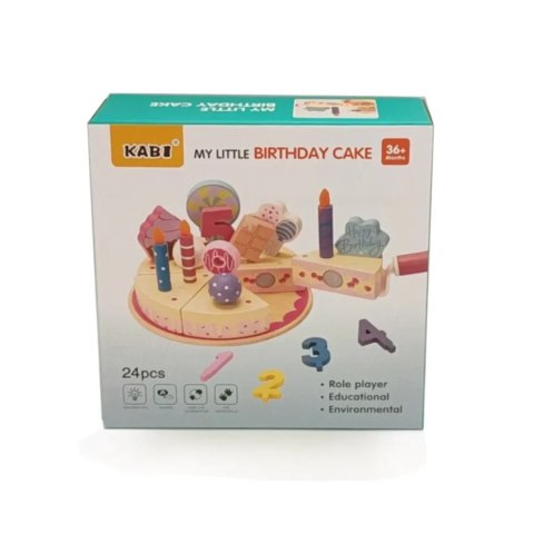 Drewniany tort urodzinowy 24 elementy z cyframi - Kabi 3+