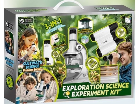 Edukacyjny Mikroskop Stacjonarny Kieszonkowy Lupa Lornetka 3w1 Zabawka Naukowa Przybliżenie Do 1200x