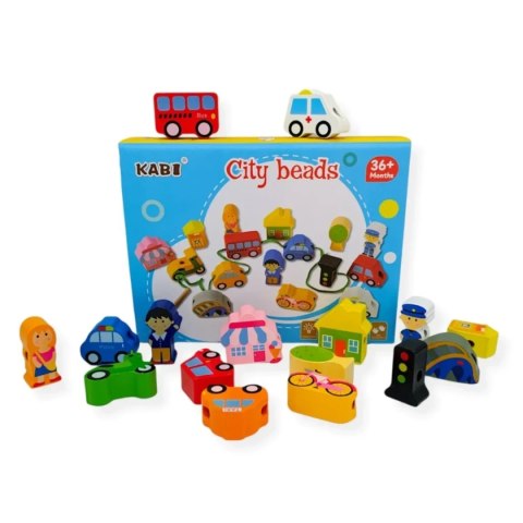 Drewniana nawlekanka dla dzieci Miasto 17 el. - Kabi 3+