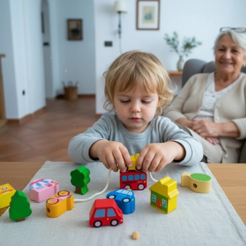 Drewniana nawlekanka dla dzieci Miasto 17 el. - Kabi 3+