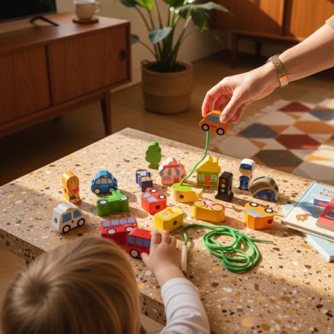 Drewniana nawlekanka dla dzieci Miasto 17 el. - Kabi 3+