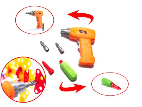 Wkrętarka wiertarka śrubki klocki konstrukcyjne zestaw majsterkowicza walizka 261 elementów