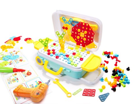 Wkrętarka wiertarka śrubki klocki konstrukcyjne zestaw majsterkowicza walizka 258 elementów