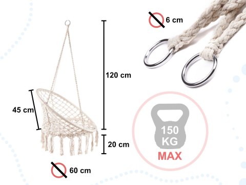 Huśtawka LUARO fotel bocianie gniazdo z poduszką ecru 80cm 150kg