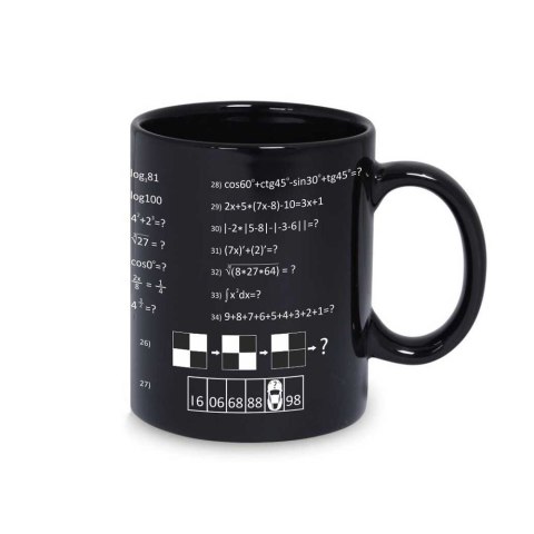 Gigantyczny Kubek Geniusza z zadaniami matematyka