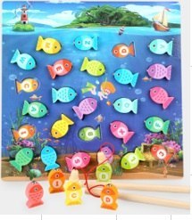 Gra drewniana rybki łowienie rybek na magnes montessori