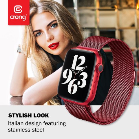 Crong Milano Steel - Pasek ze stali nierdzewnej do Apple Watch 38/40 mm (czerwony)
