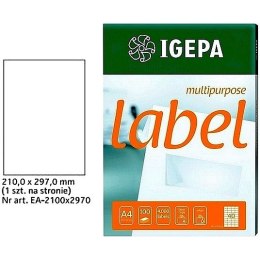 ETYKIETY A4 IGEPA 210 X 297 MM BIAŁE (100)