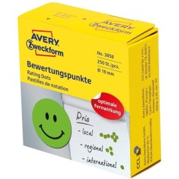 Kółka z symbolami do zaznaczania, 'Uśmiechnięta buźka', 250 szt./rolka, O19 mm, Avery Zweckform, ZIELONY