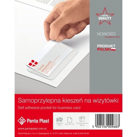 KIESZENIE SAMOPRZYLEPNE PVC NA WIZYTÓWKI 60 X 100 MM PANTA PLAST 50 SZT.