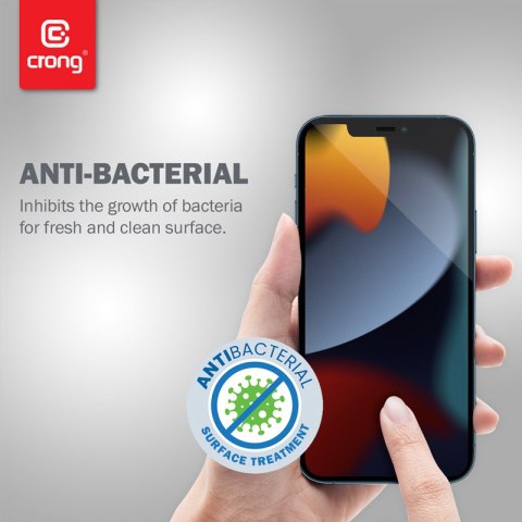 Crong Anti-Bacterial 3D Armour Glass - Szkło hartowane 9H na cały ekran iPhone 13 Pro Max + ramka instalacyjna