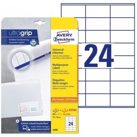 Trwałe etykiety uniwersalne Avery Zweckform, 70 x 36 mm, 30 ark./op.
